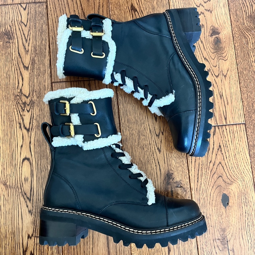 See by Chloe Leather Combat Boots